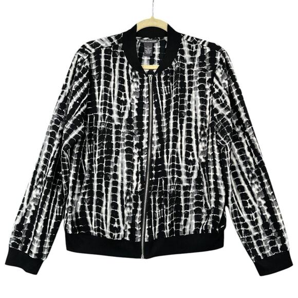 Chelsea and Theodore Black White Tie Dye Zip-Front Pattern Baseball Jacket Large - Picture 1 of 6
